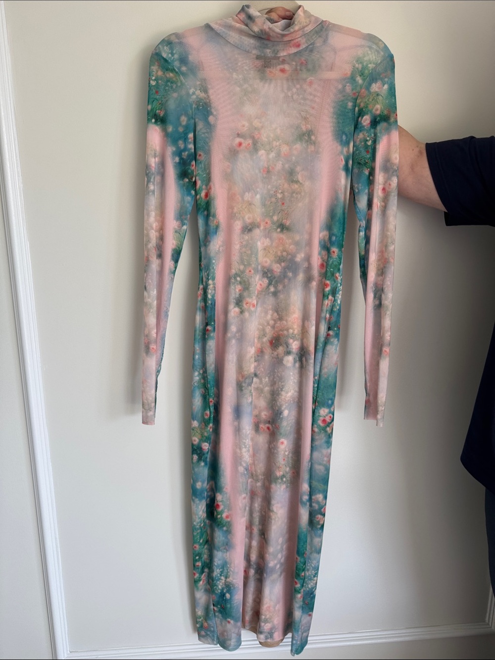 AFRM Pink and Teal Floral Long Sleeve Bodycon Dress